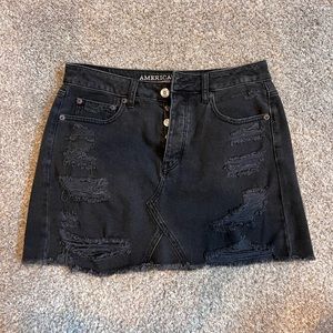 AE distressed high rise jean skirt